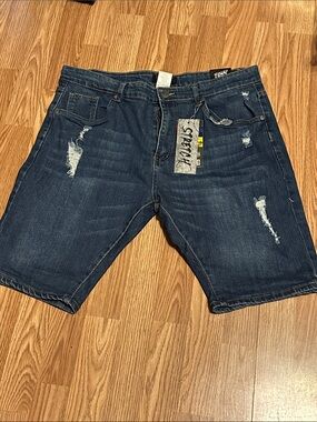 Skechers Men’s Dark Blue Distressed Denim Jean Shorts